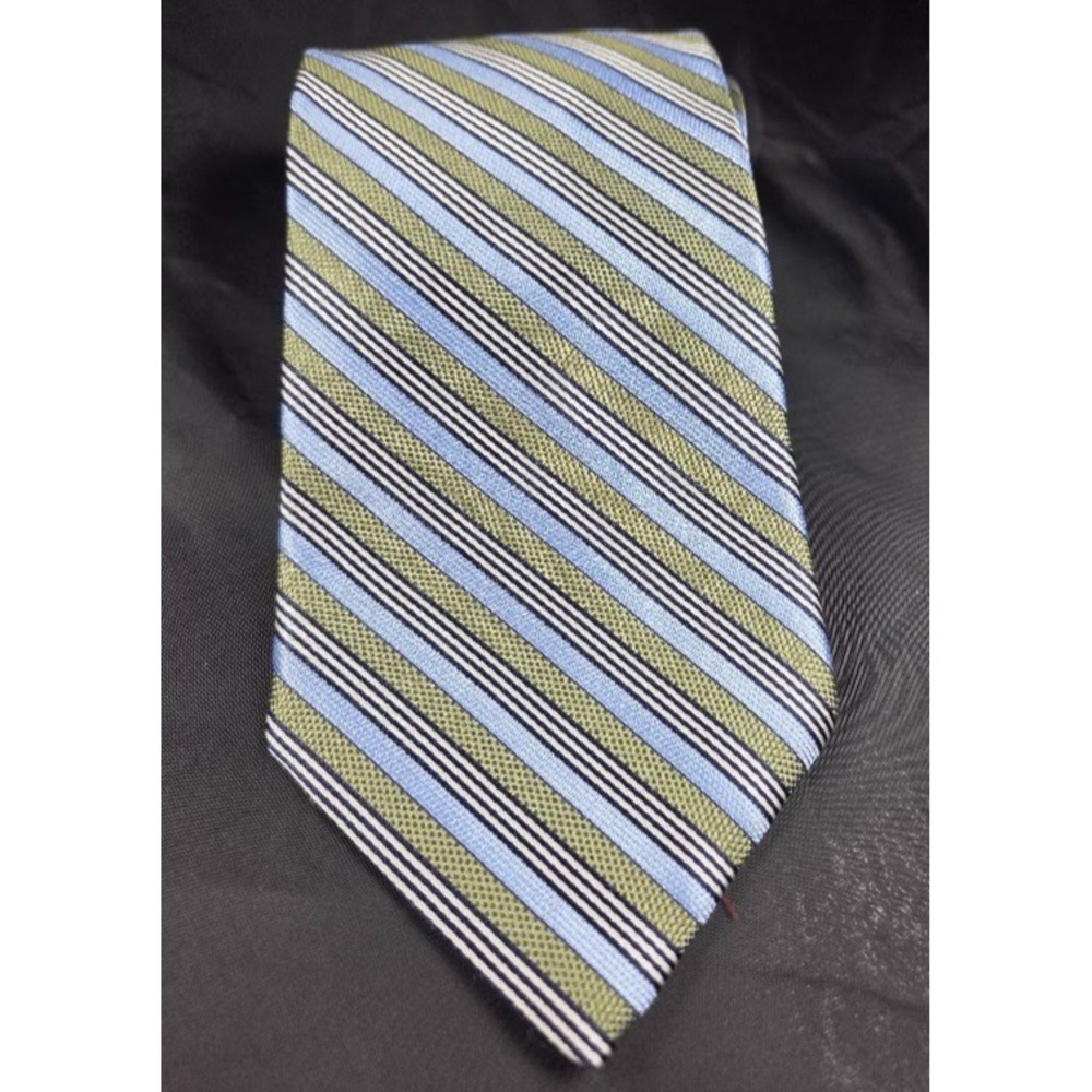 Nautica 100% Silk Men's Necktie Blue Gold Silver Striped Vintage Wide Made USA